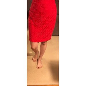 J.Crew Red Embroidery Pencil Skirt